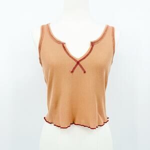 Heart & Hips Knit Cropped Tank Top Peach Lettuce Hem Contrast Stitch S Y2k Indie